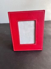 Fotorahmen stehend 10 x 13 Rot Leder weiße Naht Samt Elegant für Foto 6 x 9cm