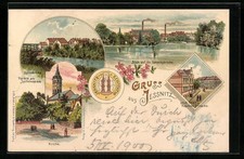 Lithographie Jessnitz, Neue Post und Raguhner Strasse, Spittelbrücke 1900 