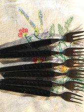 DDR Besteck - 6 x Kuchengabeln Schwarz Punktbesteck 7 Punkte