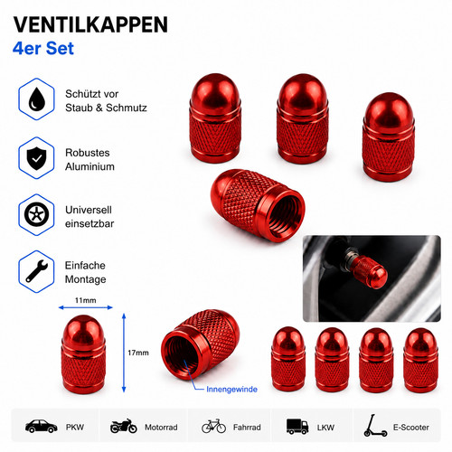 Aluminium ventilkappen set - 4x,