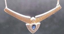 Vintage Silber 925 Collier Kette Zirkon Saphir Stein,Vergoldet Franz Scheuerle