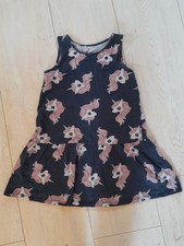 Kleid - H&M - Gr. 134 - dunkelblau - Einhörner - kurz