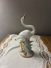 Porzellan Figur Reiher/Kranich, PMI, Echte Handarbeit, Limitiert, Weiß/Gold