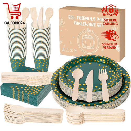Pappteller grün gold punkte - grün,