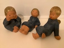 3 ganz besondere Singer Engel in blau/gold, handbemalt, Jullar Spanien ca. 13 cm