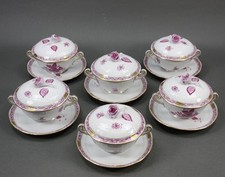 Herend 6x Suppentassen mit Deckel 1. Wahl Apponyi Purpur