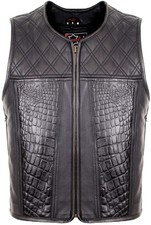 Mens Leather Vest Biker Cowl