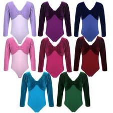 Mädchen Ballett Trikot Langarm Gymnastik Body Leotard Tanzbody Samt Overall
