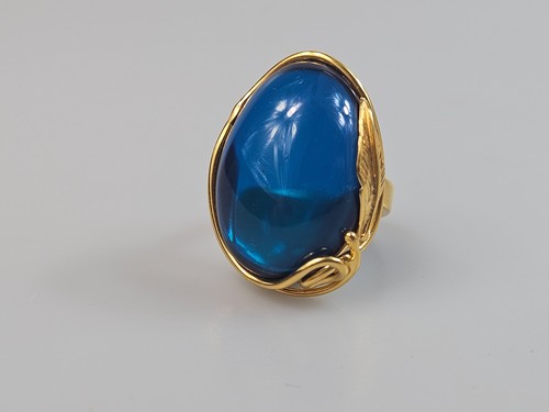 Blauer bernsteinring gold - blauer,
