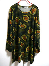 B Antera Shirt Tunika Gr 48/50 grün mit orange-goldenen Blättern allover