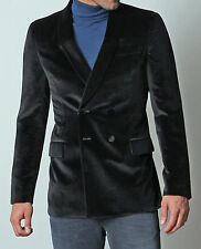 Herren Designer Schwarz Samt Jacke Mantel Jacke Blazer Zweireihig Smoking