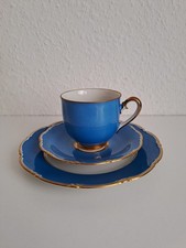 Sammeltasse VEB Lettin DDR Porzellan 3tlg. Weiß- Blau mit Goldrelief Sammlung