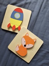 2er Set Holzpuzzle Ab 12 Monate Holzspielzeug Fuchs Und Rakete
