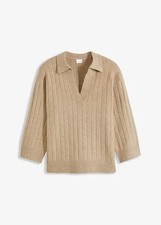 Pullover mit 3/4-Ärmeln Gr. 36/38 Beige Oversize-Pulli Langarm Sweater Neu*