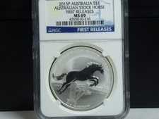 (M-5) Australien 2015 1 Dollar Australian Stock Horse NGC MS69, 1 Oz Silber