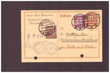 Infla Ganzsache P 141 / " Uhr " Eingangsstempel / Aschersleben n. Calbe - 1922