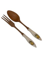 Salatbesteck Holz Keramikgriff Birnenmotiv Vintage Dekoration