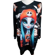 Motiv Longshirt Halloween Frau Skull Oversize  Langarmshirt Kuschelig Weich 
