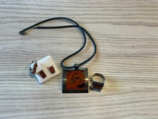 Schmuckset Bernstein ( 925 Silber) (2 Ringe, Ohrringenpaar, 1 Kette)