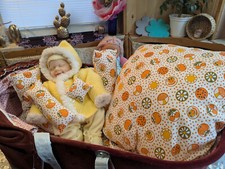  5-tlg. Kinderwagen Garnitur Kissen Set Bettwäsche Upcycling DDR Natur Motiv