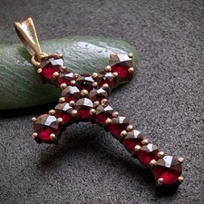 Vintage Kreuz Anhänger Sterling Silber 925 vergoldet Granat alt