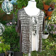 Twinset 2Teile Weste Bluse Animal Kaki Creme?Landhaus Boho Hippie Sommer 44-50