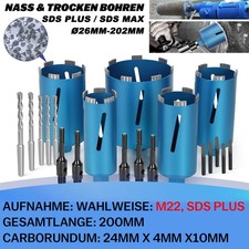 Diamantbohrkrone Ø26-202mm L200 M22 Kernbohrer Nass Trocken Dosenbohrer SDS