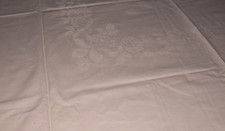 Alte Damast Tischdecke Mitteldecke Webmuster Blumen 150 x 123 cm (13528)