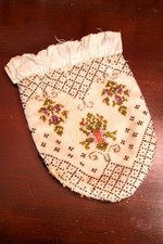 Vintage antik Täschchen Beutel Perlen Stickerei viktorianisch