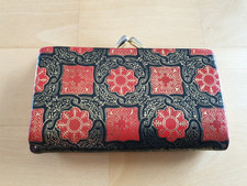 Vintage Geldbörse Damen Leder Rot / Schwarz 2 Münzfächer, 2 Scheinfächer