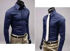 Herren Slim Fit Hemd Business Bügelleicht Langarm Shirt Anzug Hemden Hochzeit DE