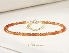 ✅ Karneol Edelstein Armband Orange Gold Natürlich Stein Perlen Kette 3mm Damen ✅