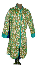 Wende Mantel Gehrock Kantha Grün-Geblümt Gr. 38 Handarbeit Knöpfe BW Knielang