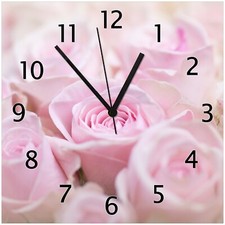 Wallario Wanduhr aus Glas Rosafarbene Rosenblüten Strauß Blume Blumen rosa pink