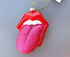 3D Glas Weihnachtskugel Ornament rot Lippe + pink Zunge Rolling Stones
