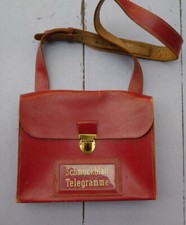 Bundespost, rote Ledertasche für Telegramm Zustellung, ca. 1950er