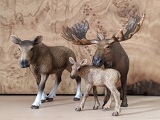 Schleich Elche - Elchkuh + Elchkalb + Elch Bulle, Familie - Waldtiere, Wildtiere