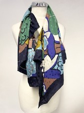 CHRISTIAN FISCHBACHER 100 % SEIDE MEHRFARBIG GEBLÜMT GROSSER QUADRATISCHER SCHAL