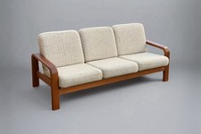Ein HS Danish 3er Sofa Sessel Mid Century Modern Couch Teak 1950 Beige Wolle