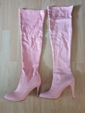 Overknee-Stiefel, Damen High-Heels, Größe 43, pink bzw. rosa, Wildleder-Optik