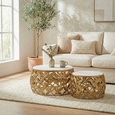 2er Set Couchtisch gold Marmor