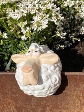 Keramik Zaunfigur bauchiges Schaf weiß - Höhe 8 cm