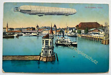AK Konstanz Hafen Zeppelin Luftschiff Schiff Bodensee Dampfer um 1910