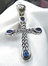 Anhänger 925 Silber großes Keltenkreuz mit fac. Iolith Wassersaphir UNIKAT NEU