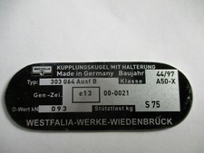 Typenschild AHK Anhängerkupplung Westfalia 3 BMW E36 Kupplungskugel Schild bj 