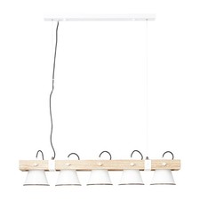 Pendelleuchte Deckenlampe Esstisch Licht Plow Weiß/Holz 95cm max. 5 x 10W E27