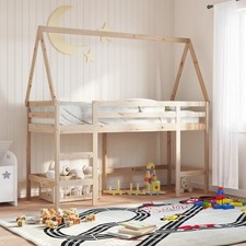 Hochbett mit Leiter Massivholz Spielbett Kinderbett Einzelbett 80x200 90x200cm