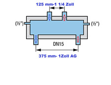 Hydraulische Weiche  DN25 (1 Zoll) IG mit Messing Überwurfmutter, 3m³/h, 75KW