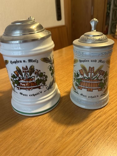 Bierkrug mit zinndeckel - 2x,