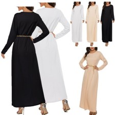 Damen Muslim Abaya Langarm Kleid Tunika Bluse Freizeitkleid Islamische Kleidung